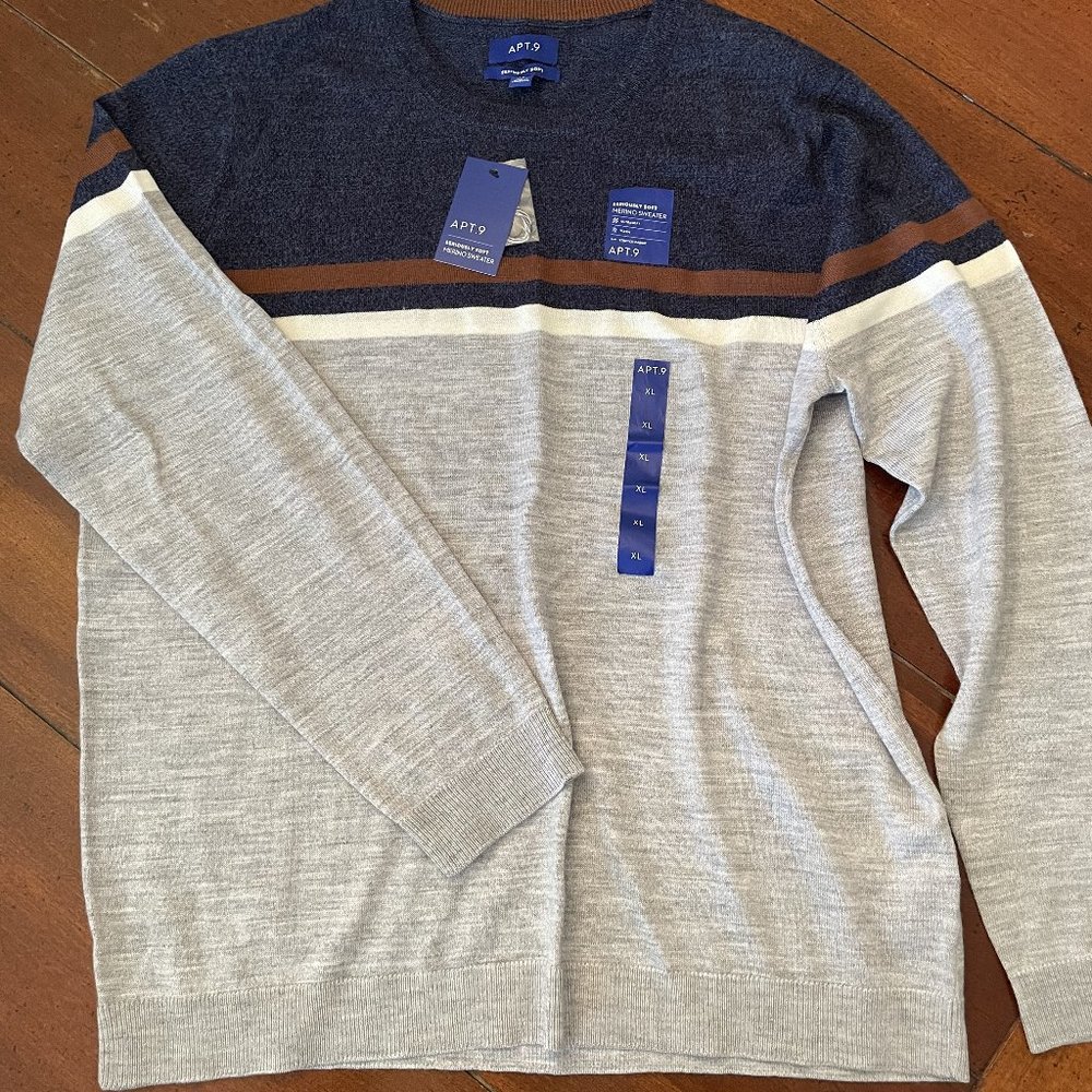 Mens Sweater - Apt. 9, Navy and Off-white - Soft!